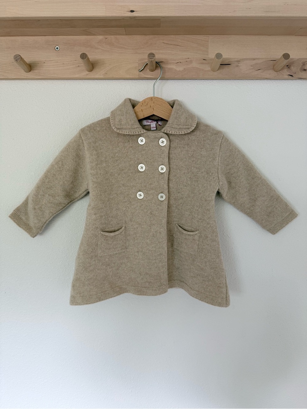 Toddler Cashmere Blend Double-Breasted Beige Pea Coat